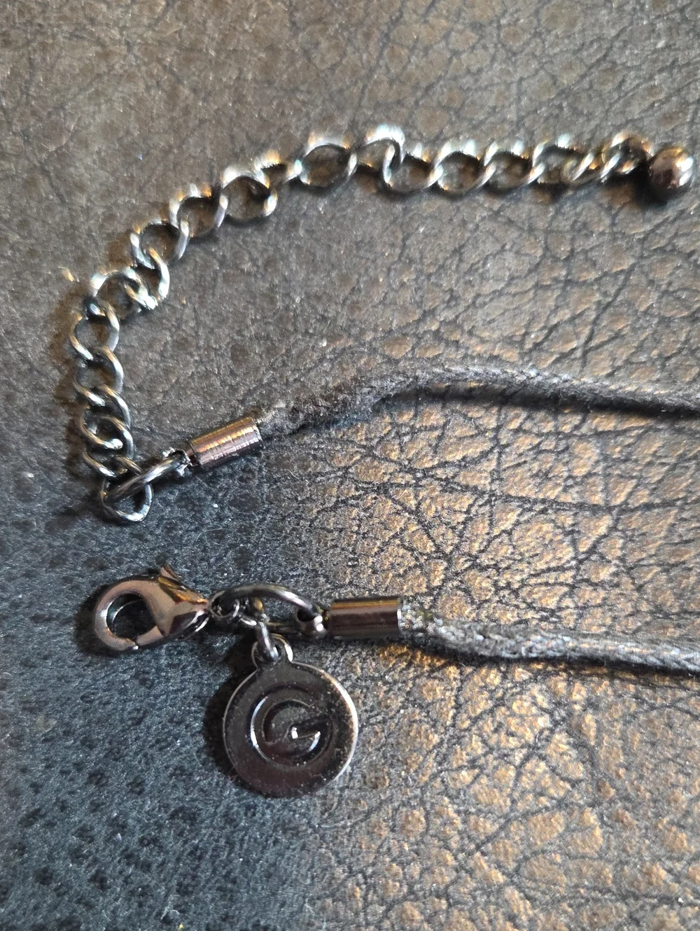 G By Guess Black Cord And Beads Necklace With Black Cross And Leather Insert